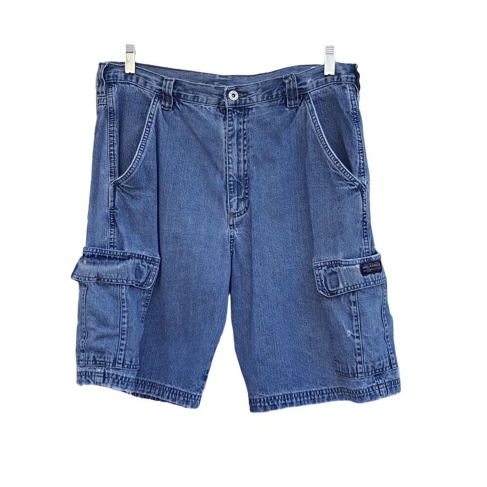 Wrangler Mens Vintage Carpenter Shorts‎ 33 Distressed Holes Faded Cargo